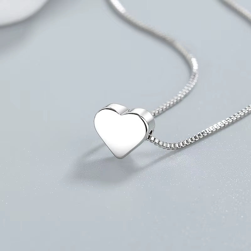 925 Sterling Silver Heart Pendant Necklace Simple Charm Clavicle Chain