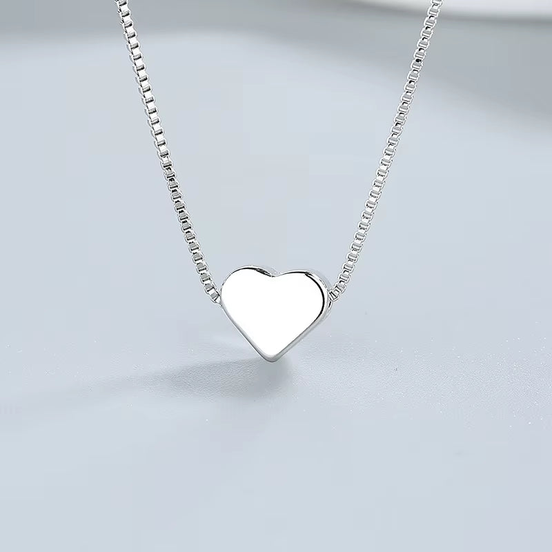 925 Sterling Silver Heart Pendant Necklace Simple Charm Clavicle Chain