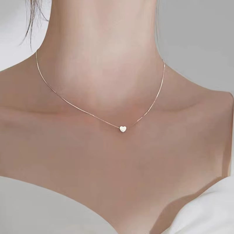 925 Sterling Silver Heart Pendant Necklace Simple Charm Clavicle Chain