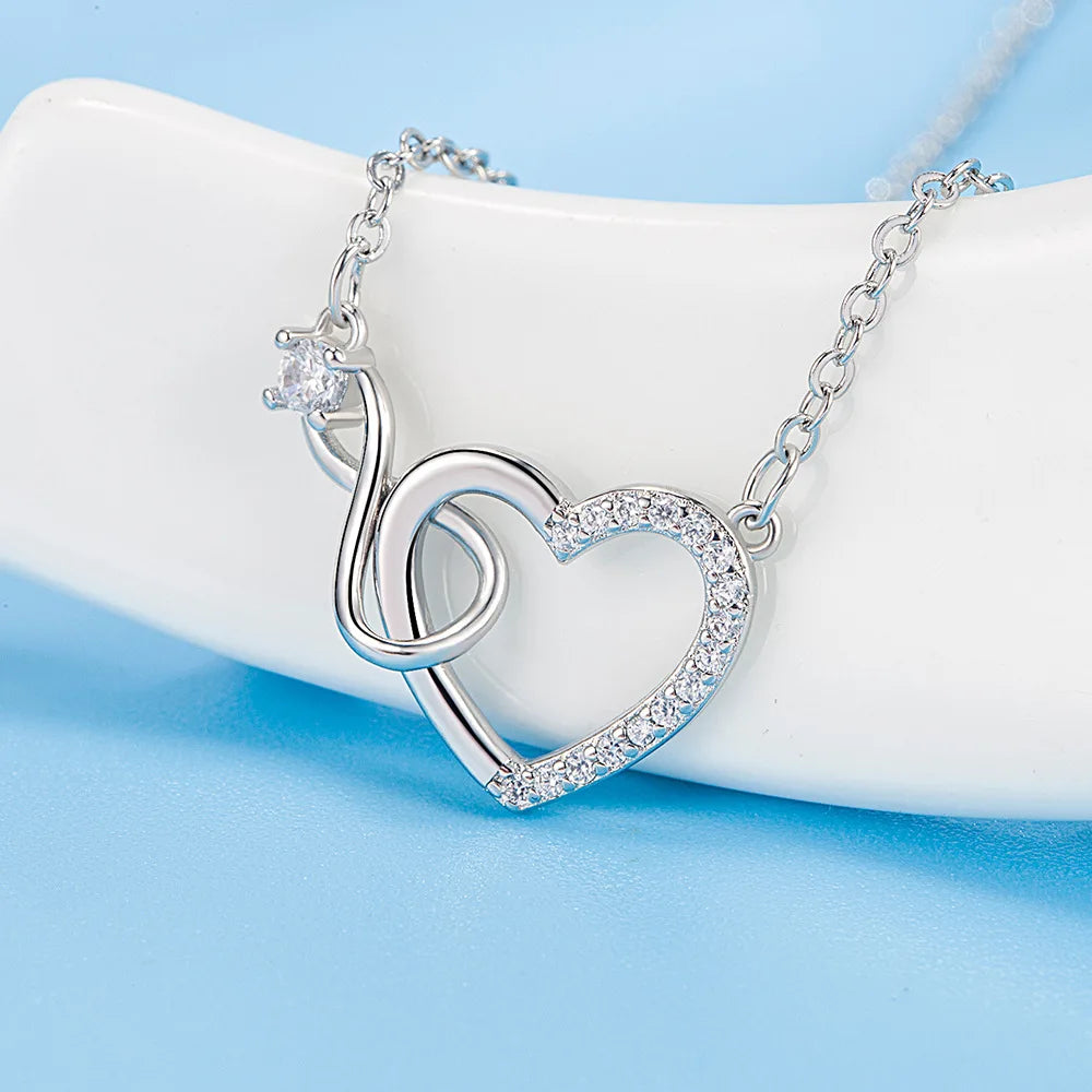 ForestGem - Sterling Silver Heart Interlocking Necklace